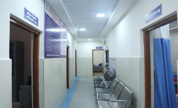 Renovated corridor and waiting area of a Primary Health Centre